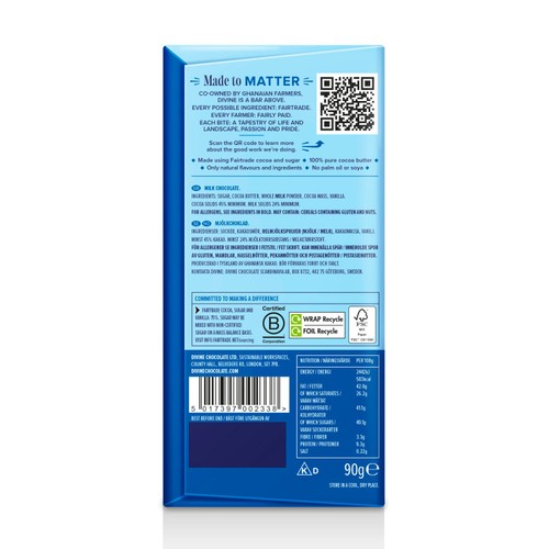 Divine 45% Cocoa Milk Chocolate Bar thumbnail 3