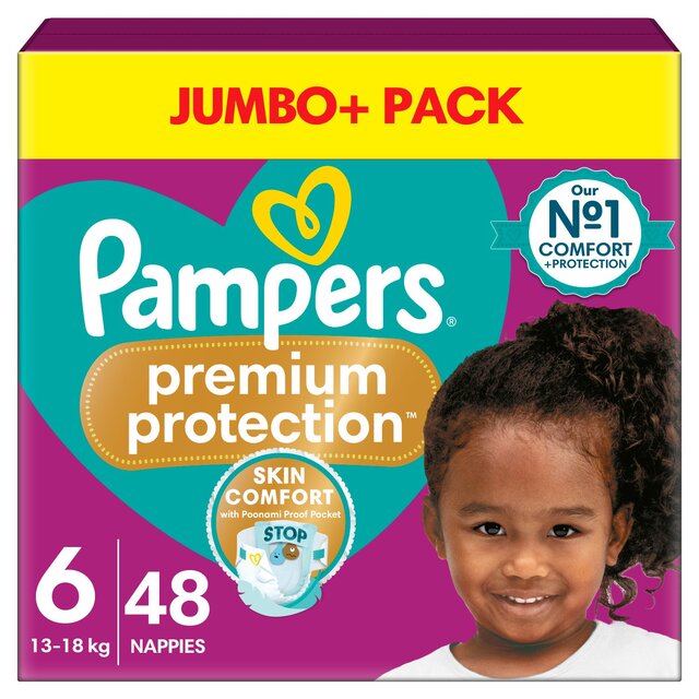 Pampers Premium Protection Nappies, Size 6 (13kg+) Jumbo+ Pack