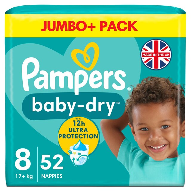Pampers Baby-Dry Nappies, Size 8 (17kg+) Jumbo+ Pack