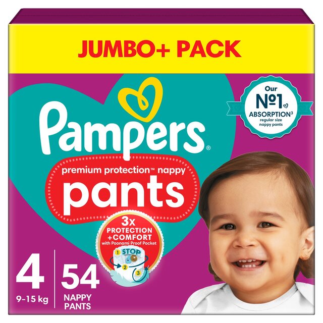 Pampers Premium Protection Nappy Pants, Size 4 (9-15kg) Jumbo+ Pack