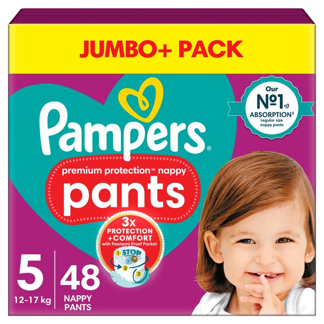 Pampers Premium Protection Nappy Pants, Size 5 (12-17kg) Jumbo+ Pack