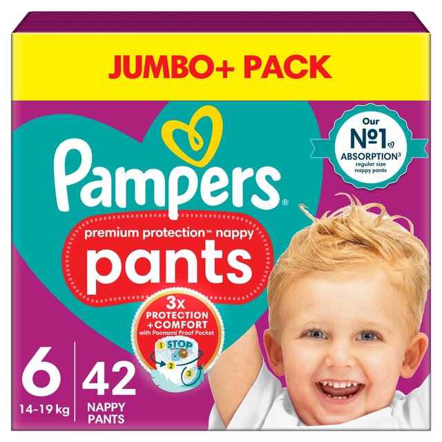 Pampers Premium Protection Nappy Pants, Size 6 (15kg+) Jumbo+ Pack