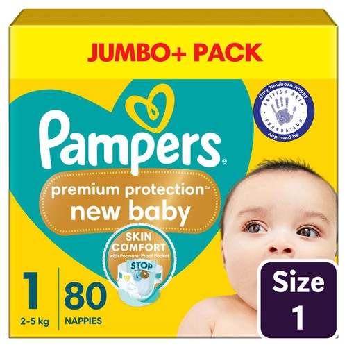 Pampers New Baby Nappies, Size 1 (2-5kg) Jumbo+ Pack