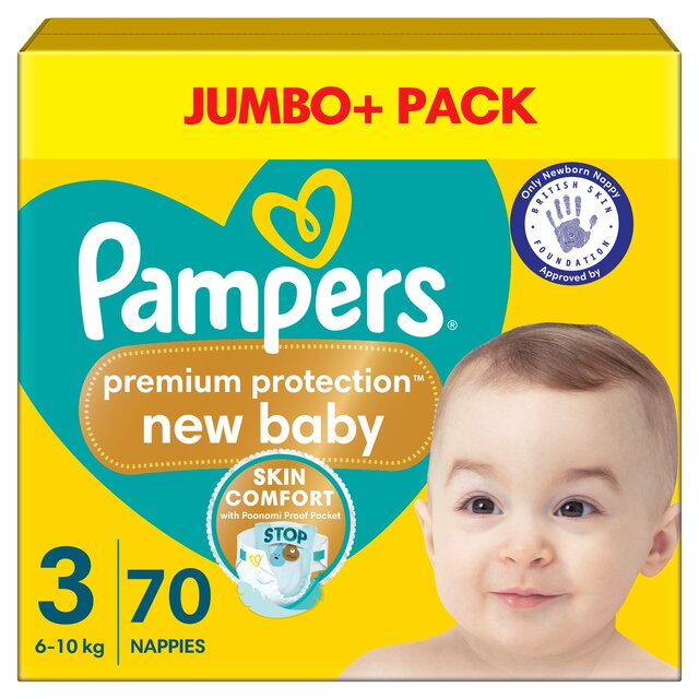 Pampers New Baby Nappies, Size 3 (6-10kg) Jumbo+ Pack