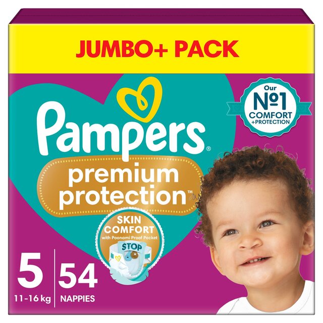 Pampers Premium Protection Nappies, Size 5 (11-16kg) Jumbo+ Pack