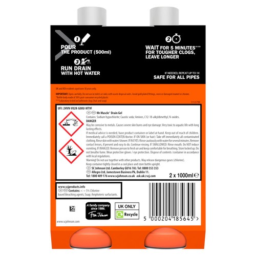 Mr Muscle Power Gel Drain & Sink Unblocker Twin Pack thumbnail 2