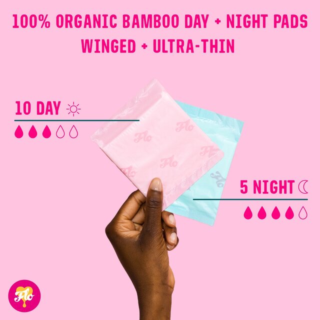 FLO Bamboo Sanitary Night & Day Pads, Winged & Ultra Thin thumbnail 4