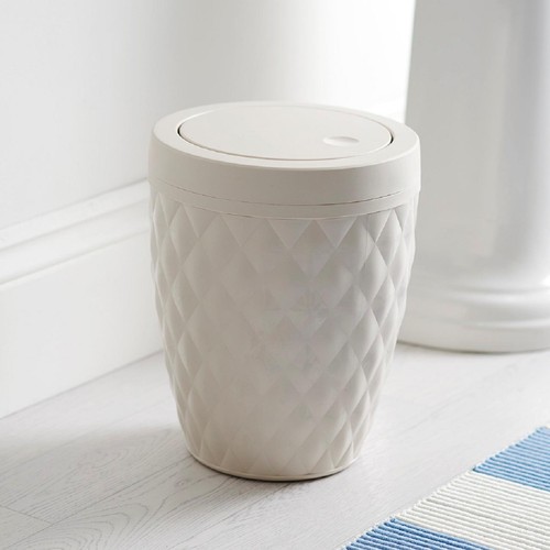 Addis Textured Diamond Effect Round Bathroom Bin with Swing Lid 5L thumbnail 3