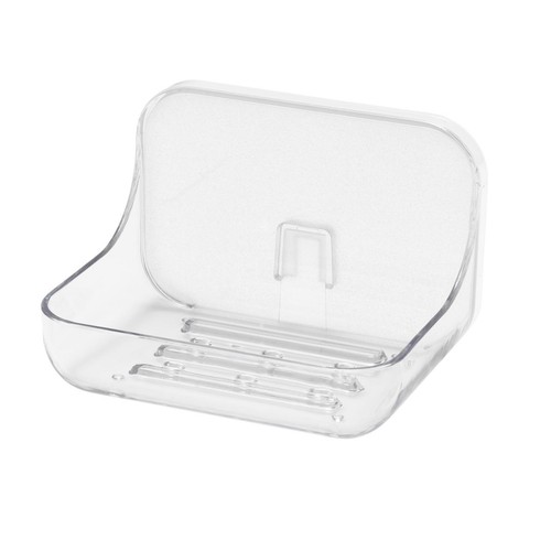 Addis Invisifix Bathroom Soap Dish Tray with Wall Mount Storage, Clear