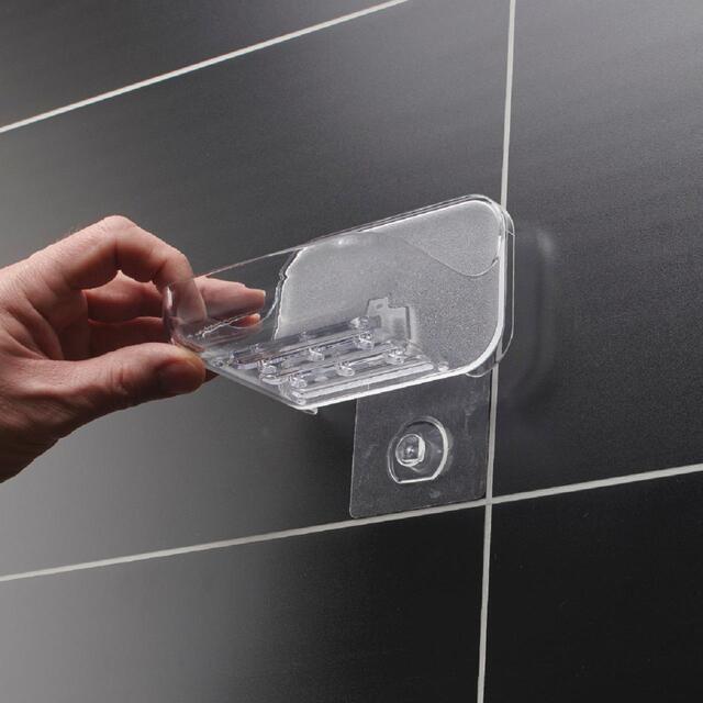 Addis Invisifix Bathroom Soap Dish Tray with Wall Mount Storage, Clear thumbnail 7