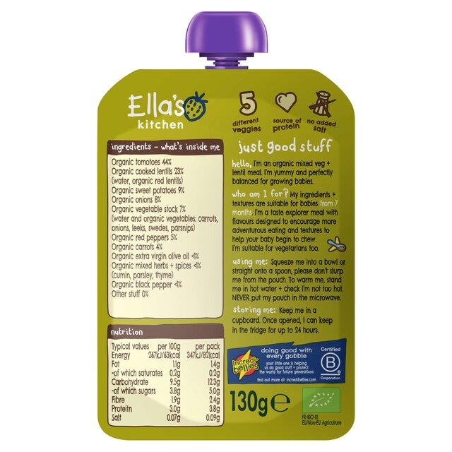 Ella's Kitchen Vegetable & Lentil Bake Baby Food Pouch 7+ Months thumbnail 2