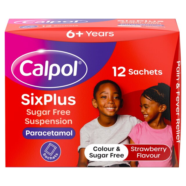 Calpol SixPlus Sugar & Colour Free Suspension Sachets Strawberry 6+ Years