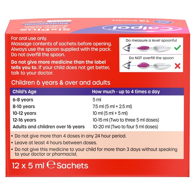 Calpol SixPlus Sugar & Colour Free Suspension Sachets Strawberry 6+ Years thumbnail 2