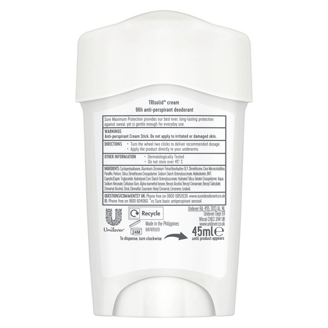 Sure Maximum Protection Clean Scent Cream Stick Antiperspirant thumbnail 3