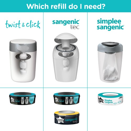 Tommee Tippee Twist & Click Nappy Bin Refill Casettes, Multipack thumbnail 4