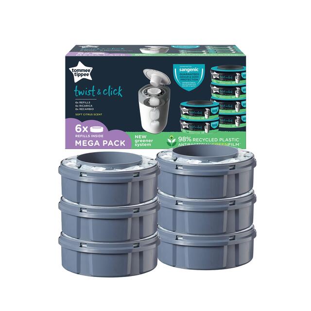 Tommee Tippee Twist & Click Nappy Bin Refill Casettes, Multipack thumbnail 2
