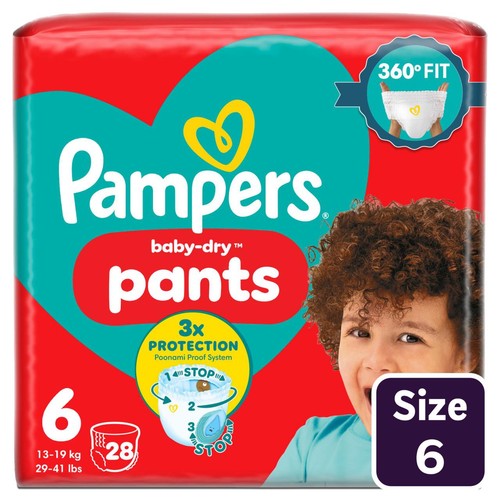 Pampers Baby-Dry Nappy Pants, Size 6 (15kg+) Essential Pack