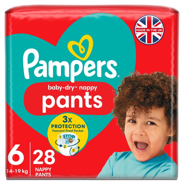 Pampers Baby-Dry Nappy Pants, Size 6 (15kg+) Essential Pack