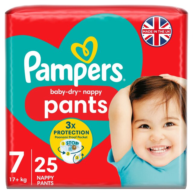 Pampers Baby-Dry Nappy Pants, Size 7 (17kg+) Essential Pack