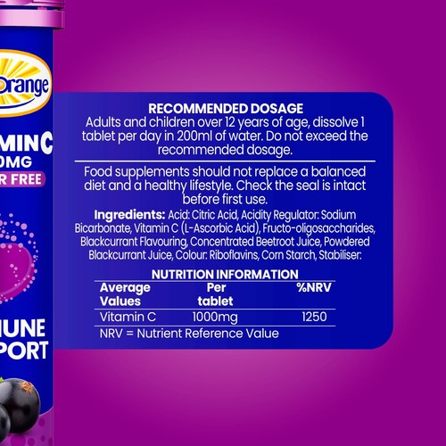 Haliborange Vitamin C Blackcurrant Effervescent Tablets 1000mg 12yrs+  thumbnail 3