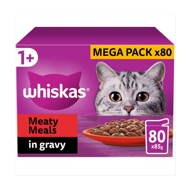 Whiskas 1+ Adult Wet Cat Food Pouches Meaty Meals in Gravy