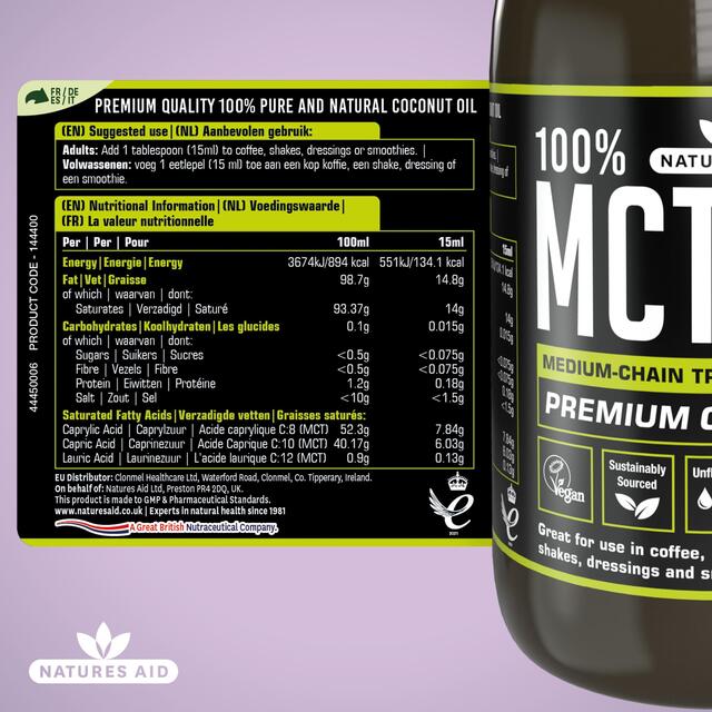 Natures Aid 100% MCT Oil Premium Coconut Oil thumbnail 5