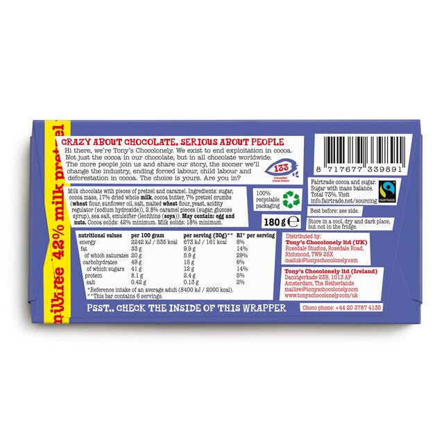 Tony's Chocolonely Dark Milk Chocolate Pretzel Toffee 42% thumbnail 5