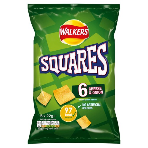 Walkers Squares Cheese & Onion Multipack Snacks Crisps 6x22g thumbnail 3