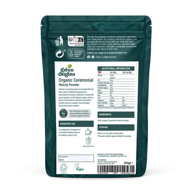 Green Origins Organic Japanese Ceremonial Matcha Green Tea Powder thumbnail 2