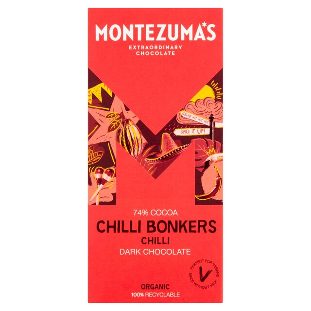 Montezuma's Chilli Bonkers Dark Organic Chocolate Bar thumbnail 2