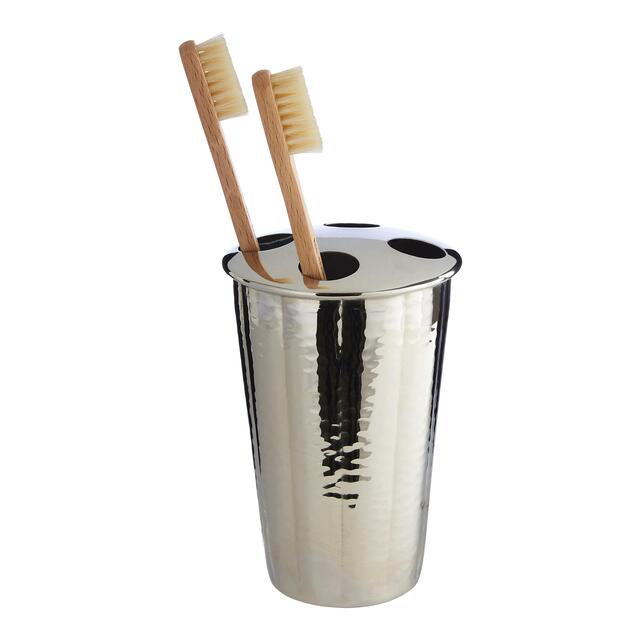 Premier Housewares Toothbrush Holder, Hammered Effect, Nickel Finish thumbnail 3