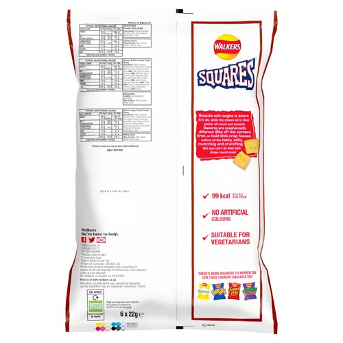 Walkers Squares Flavour Potato Snacks 6 x 22g thumbnail 2