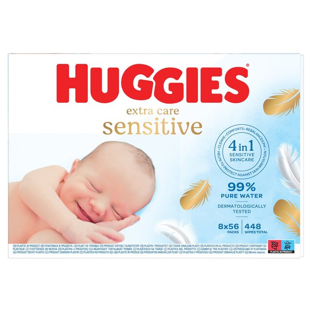 Huggies Extra Care Sensitive 99% Water Baby Wipes, Big Pack thumbnail 6