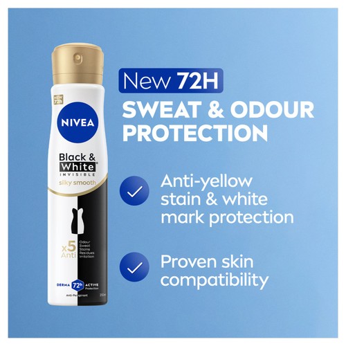 NIVEA Black & White Silky Smooth Anti-Perspirant Deodorant Spray  thumbnail 3