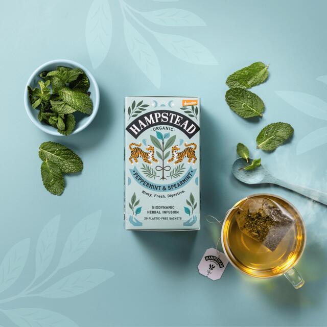 Peppermint & Spearmint Tea Bags Organic Biodynamic Fairtrade Hampstead Tea thumbnail 3