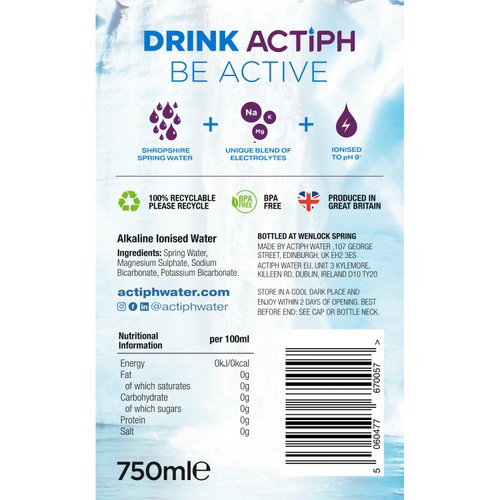 ACTIPH Alkaline Ionised Water Glass Bottle thumbnail 3