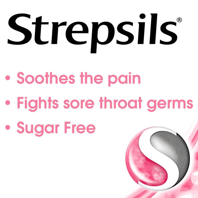 Strepsils Strawberry Sugar Free Sore Throat Lozenges thumbnail 2