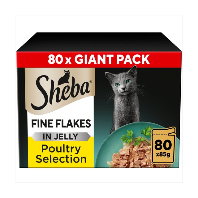 Sheba Fine Flakes Cat Food Pouches Poultry in Jelly Giant Pack
