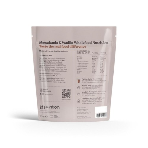 Purition Macadamia & Vanilla Wholefood Nutrition Powder  thumbnail 2