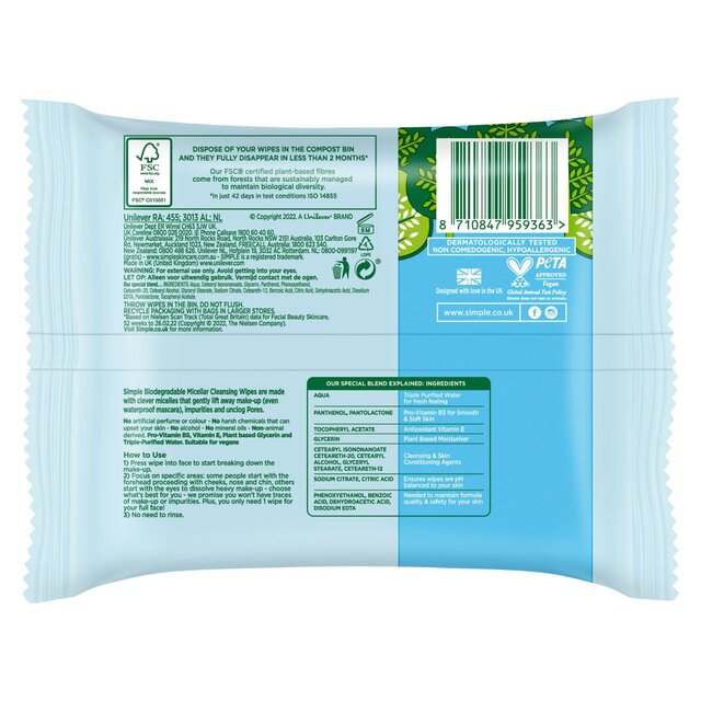Simple Kind to Skin Micellar Biodegradable Cleansing Wipes thumbnail 4