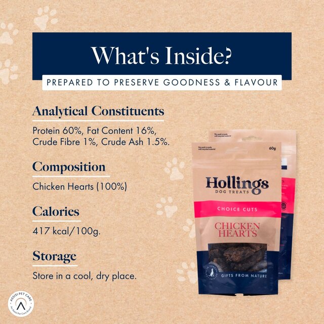 Hollings 100% Natural Chicken Hearts Dog Treats thumbnail 3