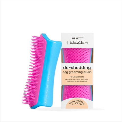 Pet Teezer De-shedding Dog Grooming Brush - Blue / Pink