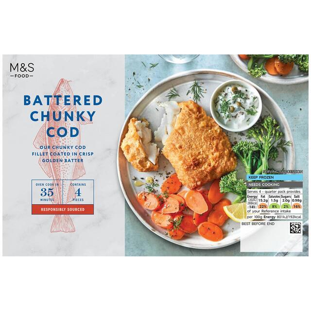 M&S 4 Battered Chunky Cod Fillets Frozen