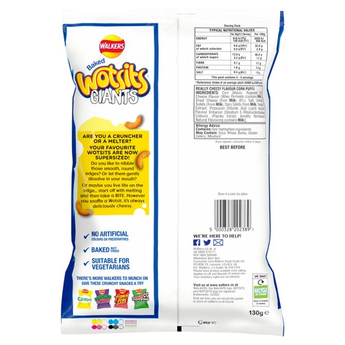 Walkers Wotsits Giants Really Cheesy Sharing Snacks Crisps 130g thumbnail 2