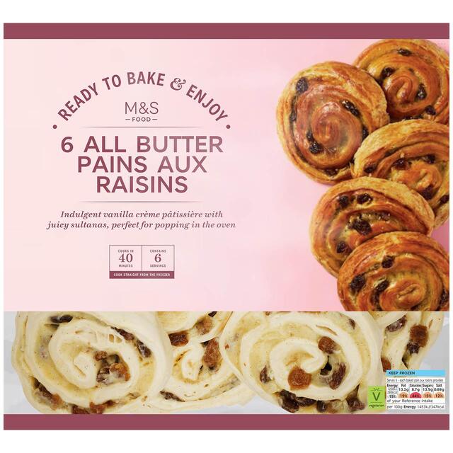 M&S 6 Ready to Bake Pains Aux Raisins Frozen