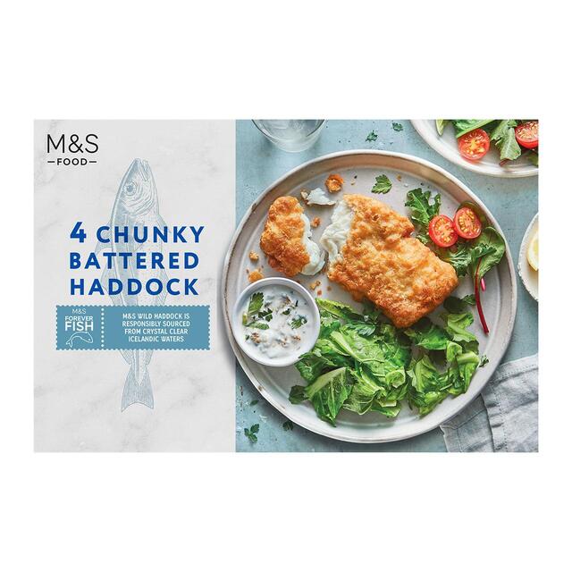 M&S 4 Battered Chunky Haddock Fillets Frozen