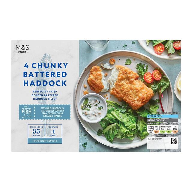 M&S 4 Battered Chunky Haddock Fillets Frozen thumbnail 2