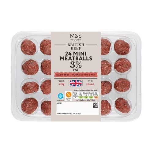 M&S Select Farms 24 Mini British Beef Meatballs 3% Fat thumbnail 2