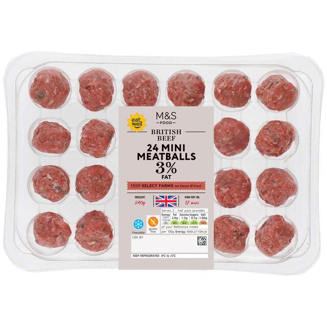 M&S Select Farms 24 Mini British Beef Meatballs 3% Fat