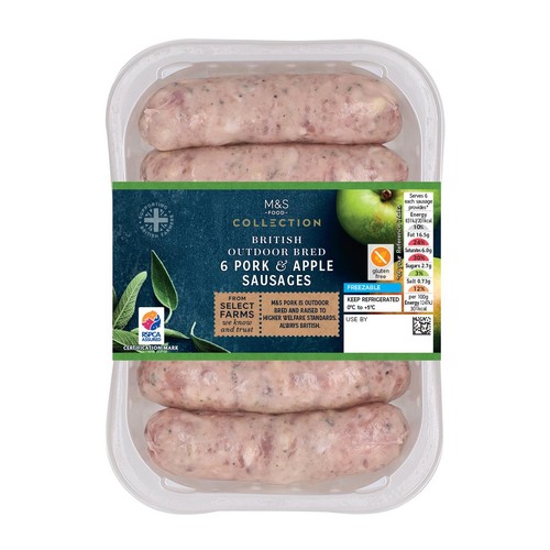 M&S Collection British 6 Pork & Apple Bramley Sausages thumbnail 2